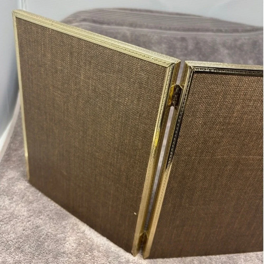 Vintage Triple Folding Picture Frame Gold 8x10 Etched Brass